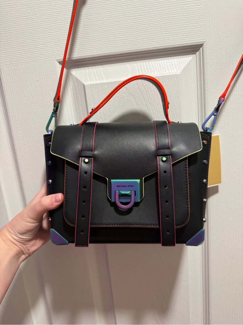 Michael Kors Black Satchel with Multicolor Iridescent Trim